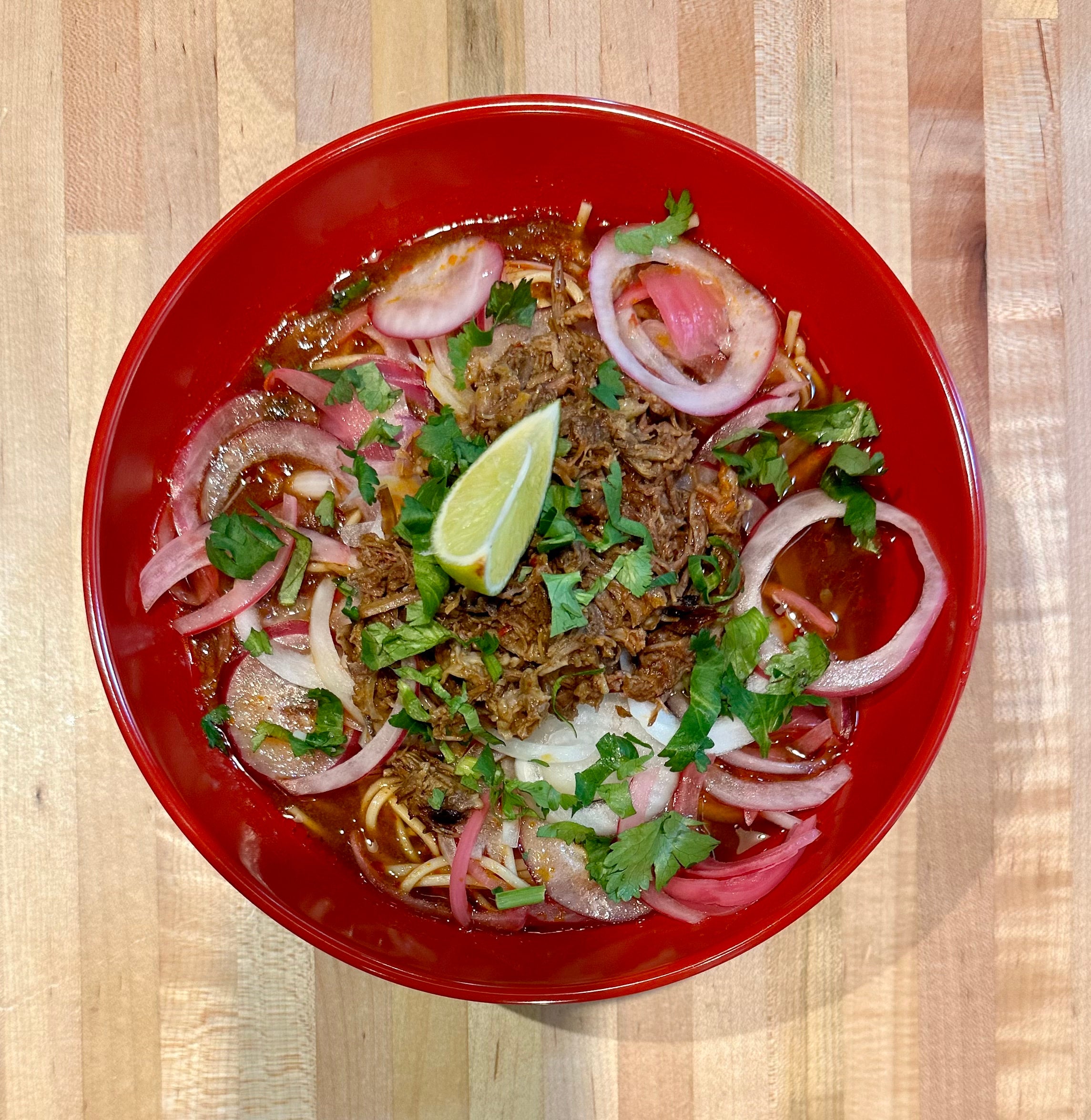 Birria Ramen - Ramen Noodles, Birria Broth, Shredded Beef, Sliced ...